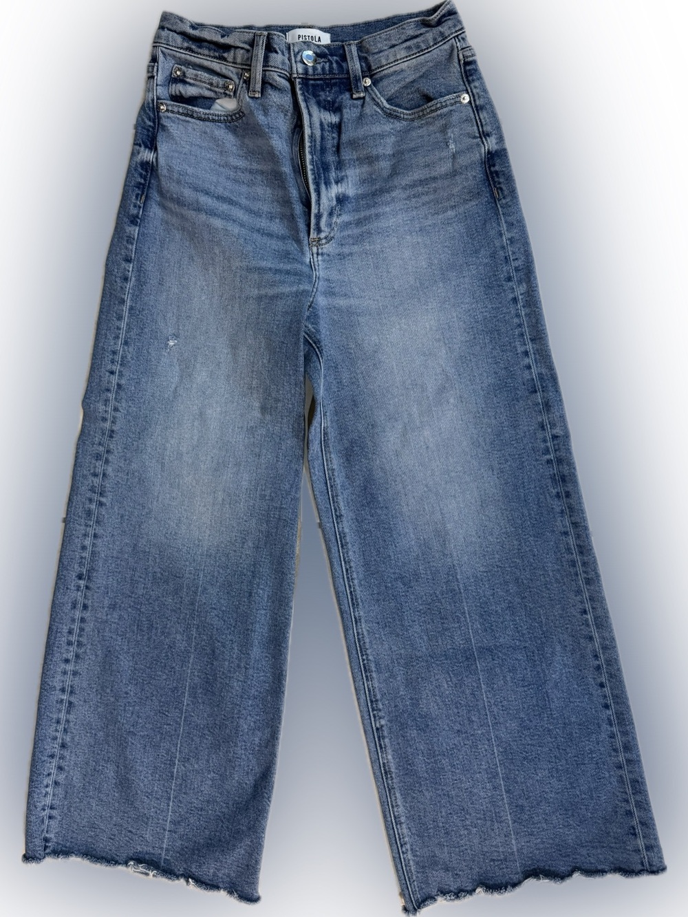pistola Wide Leg Raw Hem Jeans - Blue Wash